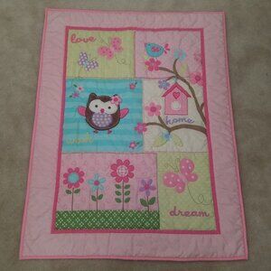Garanimals Pink Baby Blanket Comforter Owl Flowers Butterfly Love Home Dream